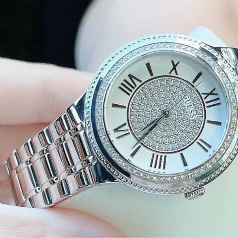 Guess Women's Silver Crystal Dial Bracelet Watch